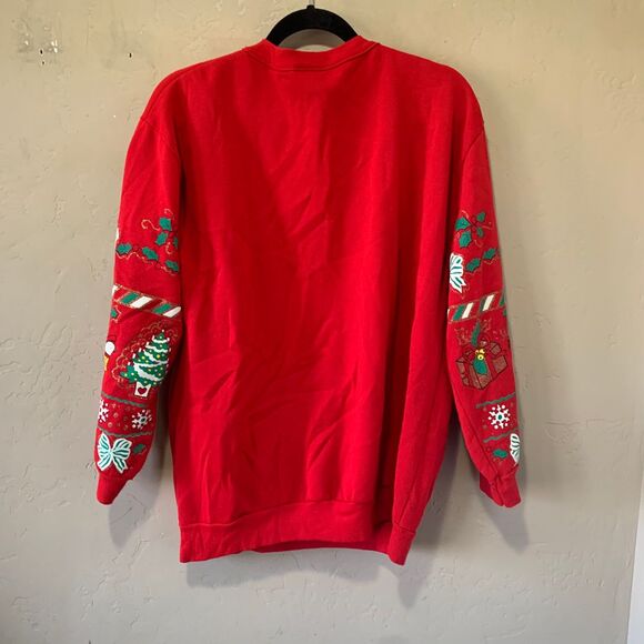 Vintage Holiday Time Bears Ugly Christmas Sweater Sz Large Red Holiday Crewneck - Picture 2 of 5